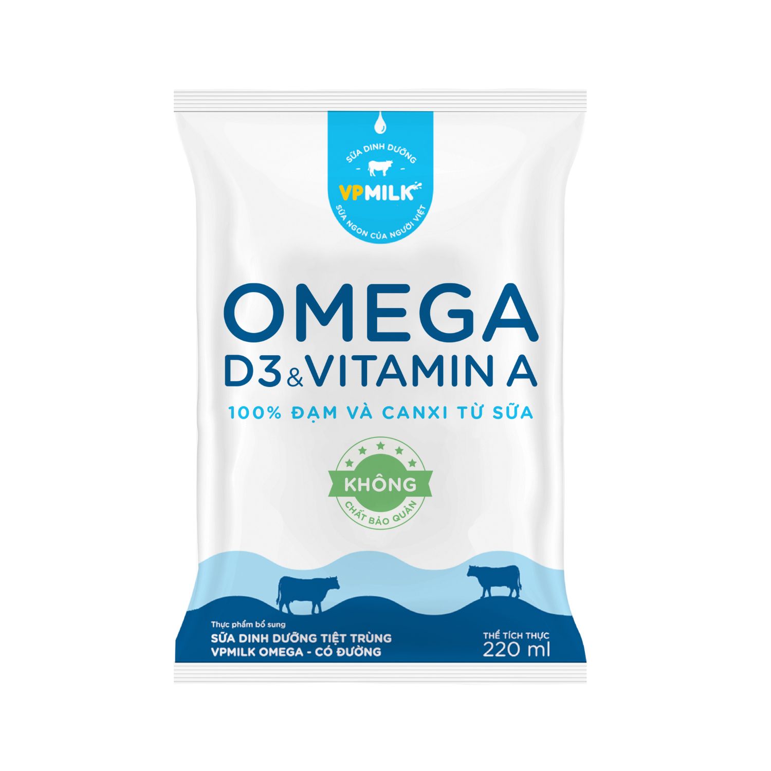 Sữa Dinh Dưỡng Tiệt Trùng VPMilk Omega Có Đường Bịch 220ml (Thùng 48 Bịch) image