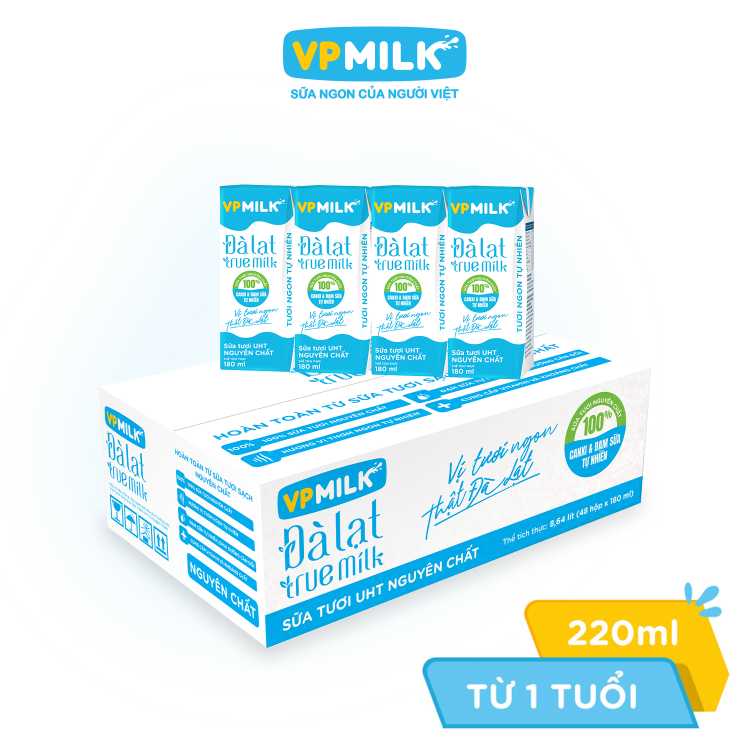 Sữa Tươi Nguyên Chất UHT Đà Lạt True Milk không đường image