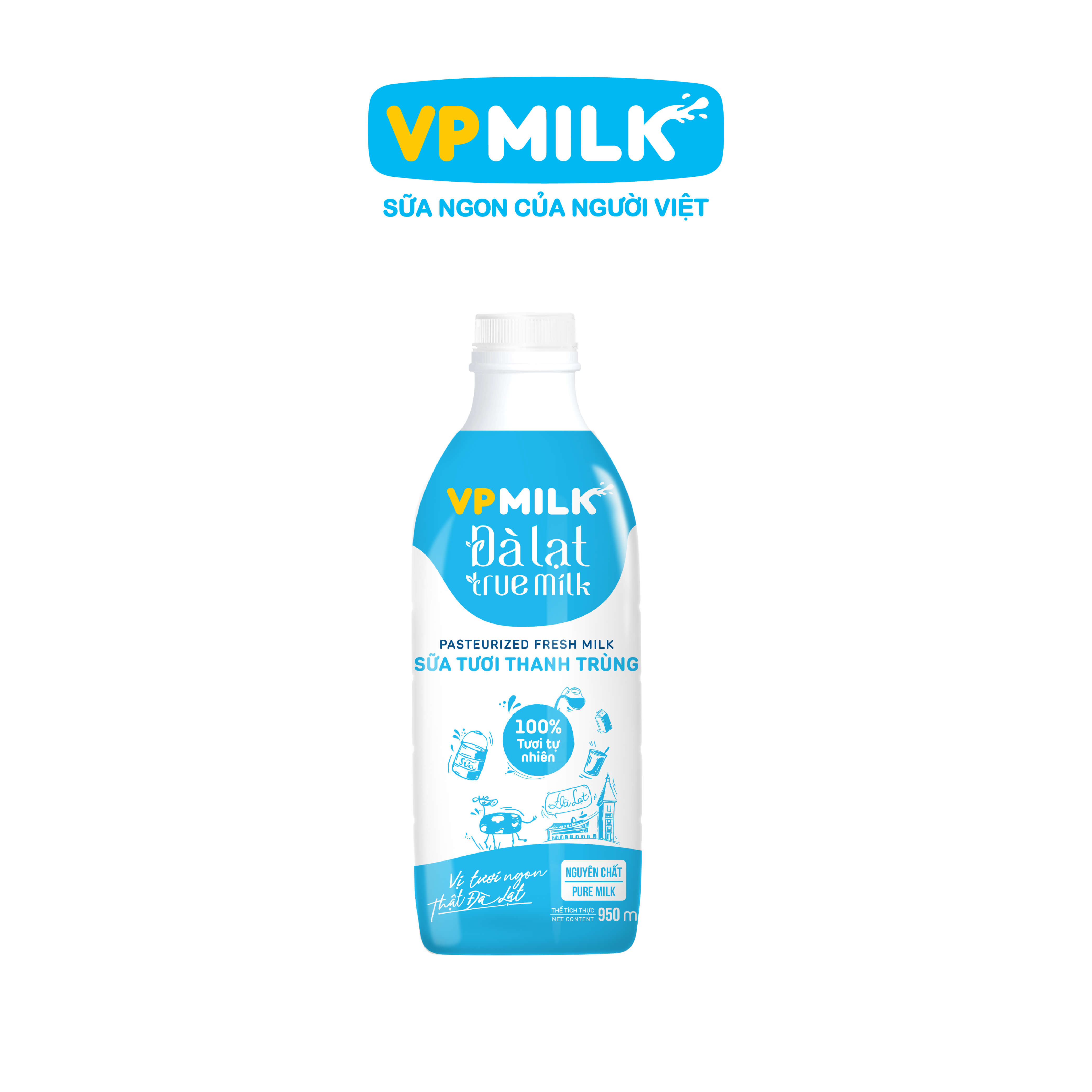 Sữa tươi thanh trùng VPMilk Đà Lạt True Milk không đường 950 ml image